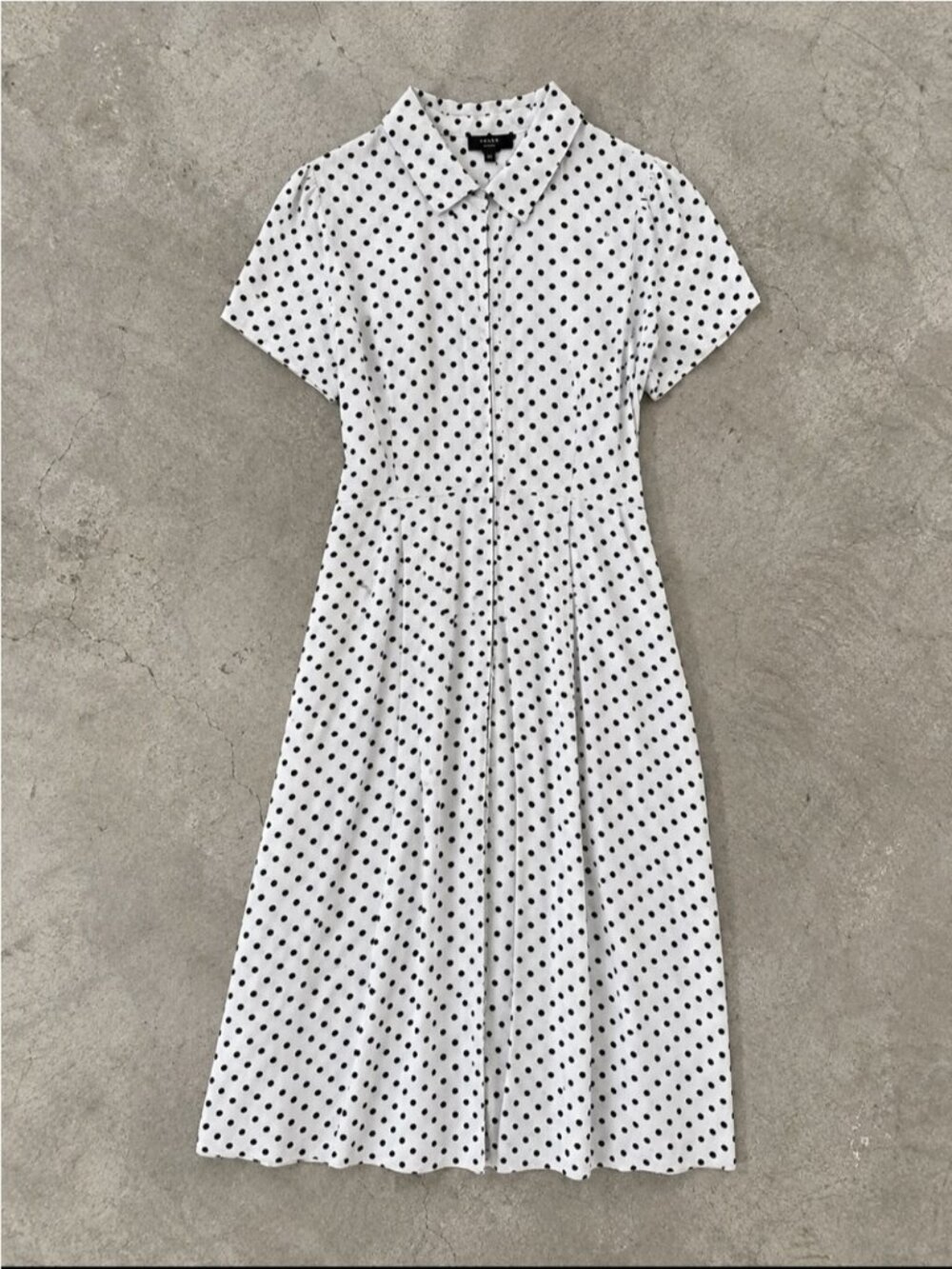 Haver London Polka Dot Linen Blend Maxi Shirt Dress Woman Large Waist Tie Pocket